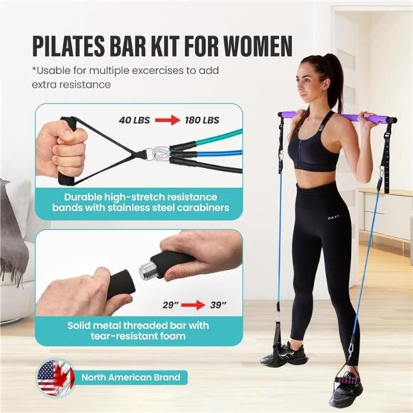 Upgraded Pilates Bar Kit – 39” Adjustable Exercise Equipment for Men, Women - Picture 2 of 7